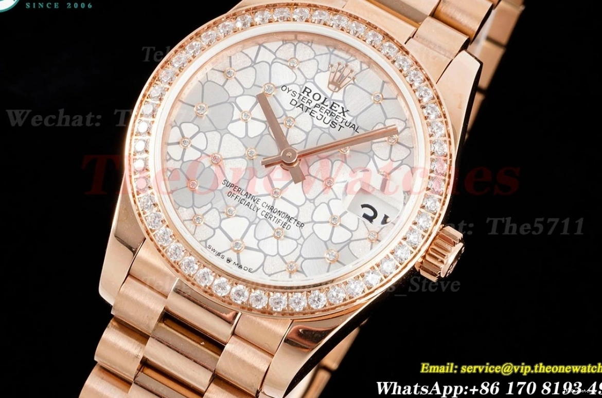 Dia RG JDF Datejust A2824 31mm White Flower RG Dial 0401